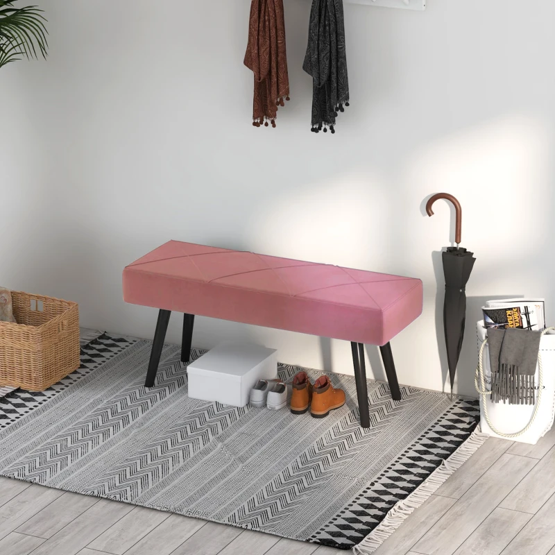HOMCOM Taburete Pie de Cama Multifuncional con Pies de Acero y Asiento Acolchado para Entrada Pasillo 100x36x45 cm Rosa