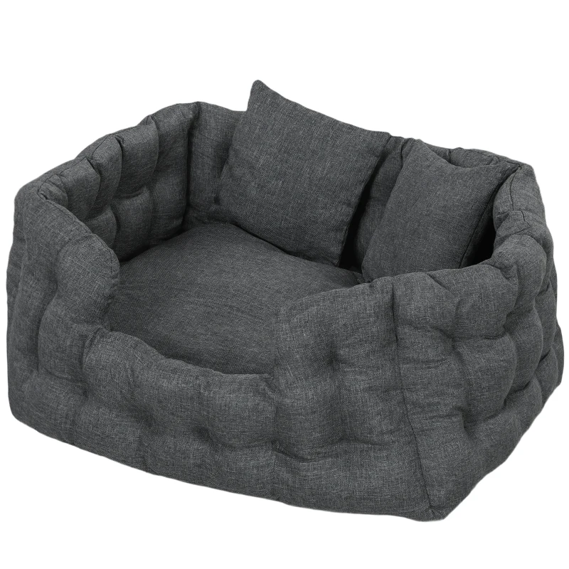PawHut Cama para Mascotas con 2 Almohadas Colchón para Perros Antideslizante con Funda Extraíble y Lavable 70x50x30 cm Gris