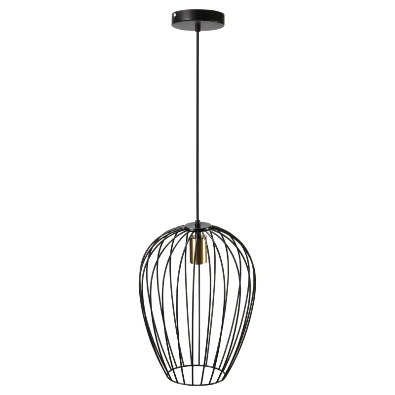 HOMCOM Hängeleuchte im Industrie-Design, höhenverstellbar, inkl. Montagematerial, 26 cm x 26 cm x 130 cm, Schwarz + Gold