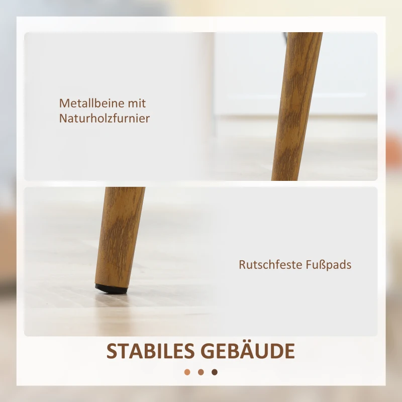 HOMCOM Esszimmerstuhl 4er-Set, Metallbeine in Holzoptik, rutschfeste Füße, bis 120 kg, Weiß/Holzdekor