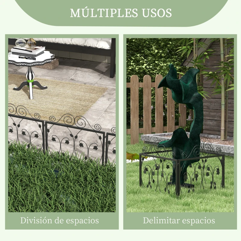 Outsunny Vallas para Jardín Exterior de 4 Paneles 57x47,5 cm  Vallas Decorativas de Jardín de Acero con Ángulo Ajustable Negro