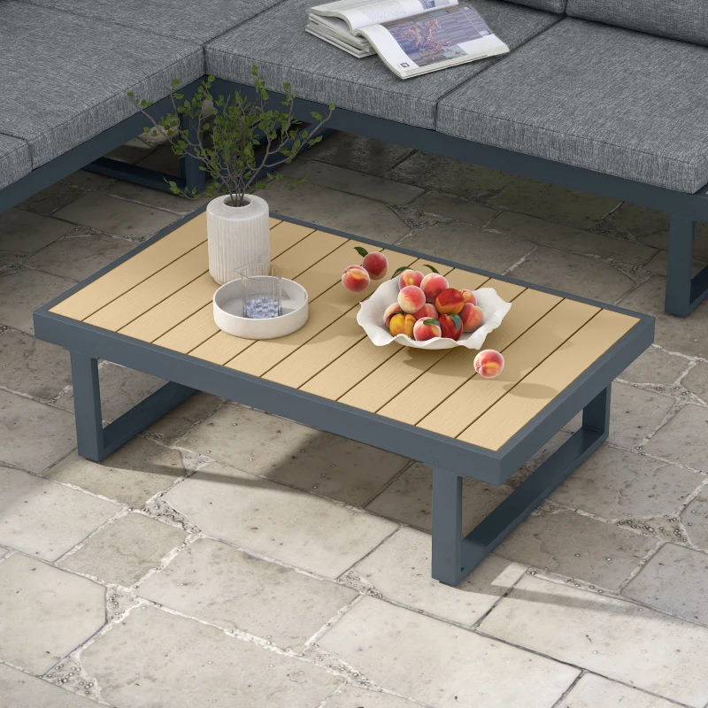 Outsunny Set da Giardino 4 Pezzi in Alluminio con 2 Divanetti, Poltrona Angolare e Tavolino da Caffè, Grigio e Teak