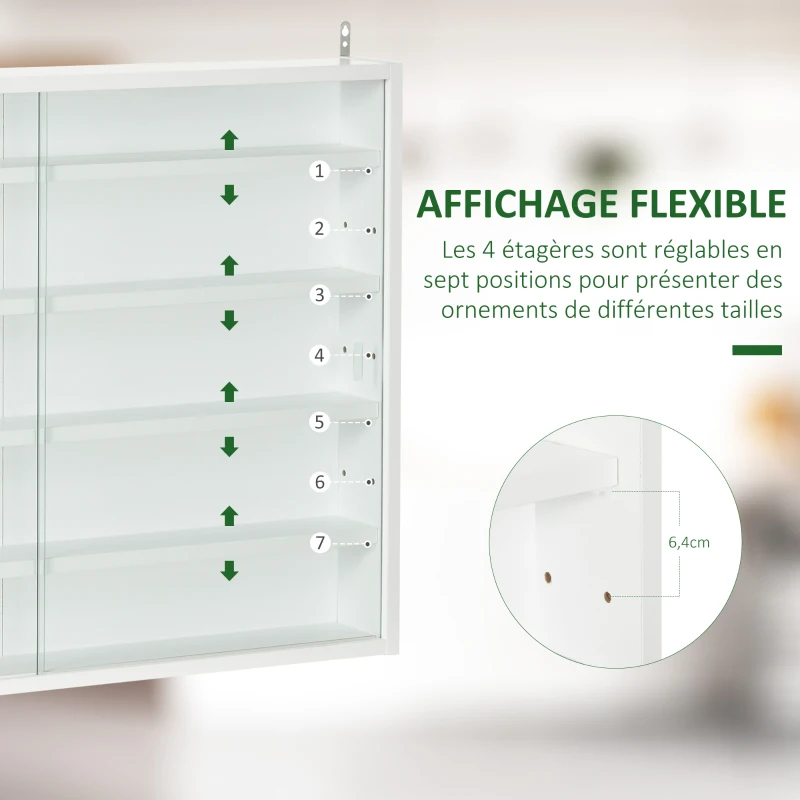 HOMCOM Vitrine murale pour objets de collection 5 étagère réglables en hauteur et 2 portes coulissantes 80 x 9,5 x 60 cm blanc