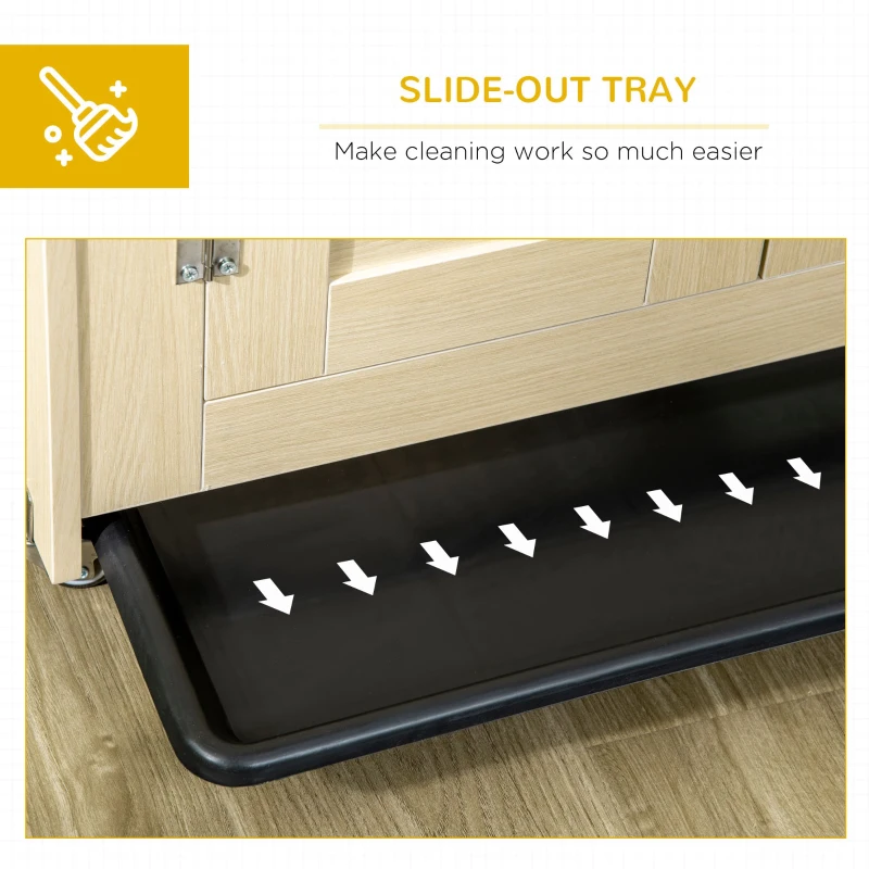 PawHut Rabbit Hutch, with Wheels, Removable Tray, Openable Roof, for 1-2 Rabbits - Oak Tone