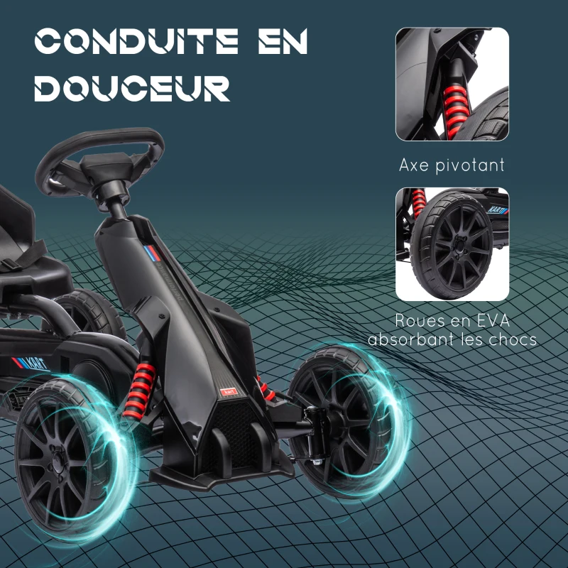 HOMCOM Kart à pédales pour enfants avec siège ajustable 4 positions et roues en EVA 100 x 58 x 58,5 cm noir(m-6)