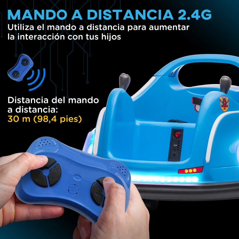 AIYAPLAY Coche de Choque con Licencia de Angry Birds Batería 12 V Mando a Distancia Joystick Rotación de 360° Luces Música Azul