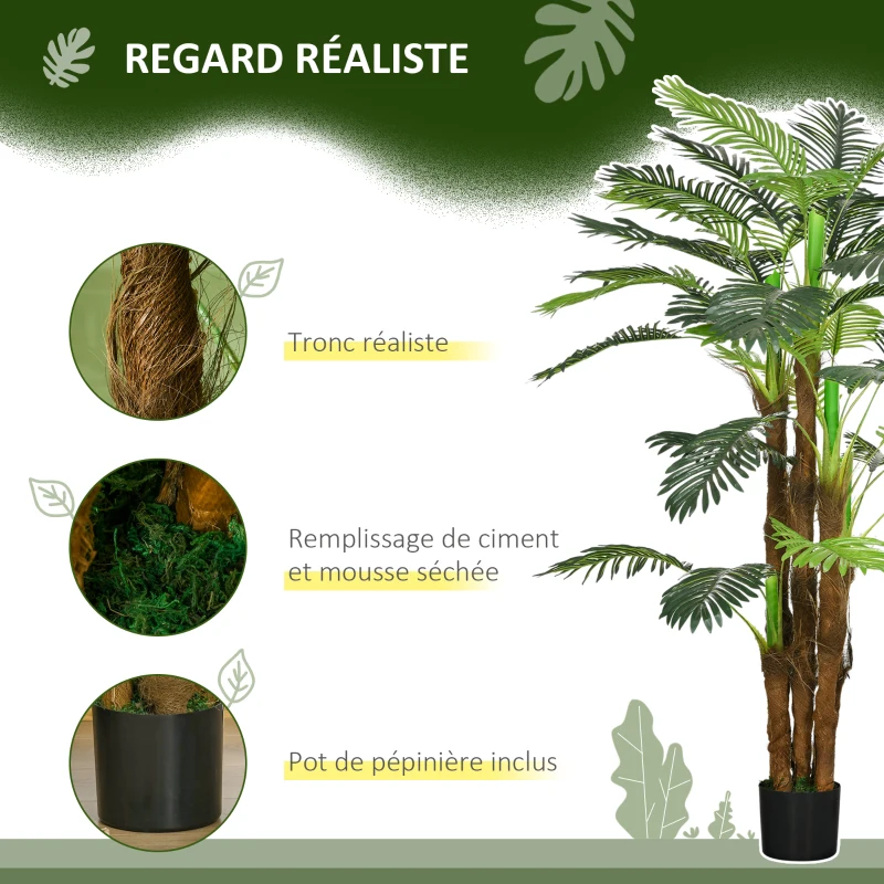 HOMCOM Palmier Artificiel H.1,6 m Arbre Artificiel Tronc Branches Lichen Feuilles Grand réalisme Pot Inclus