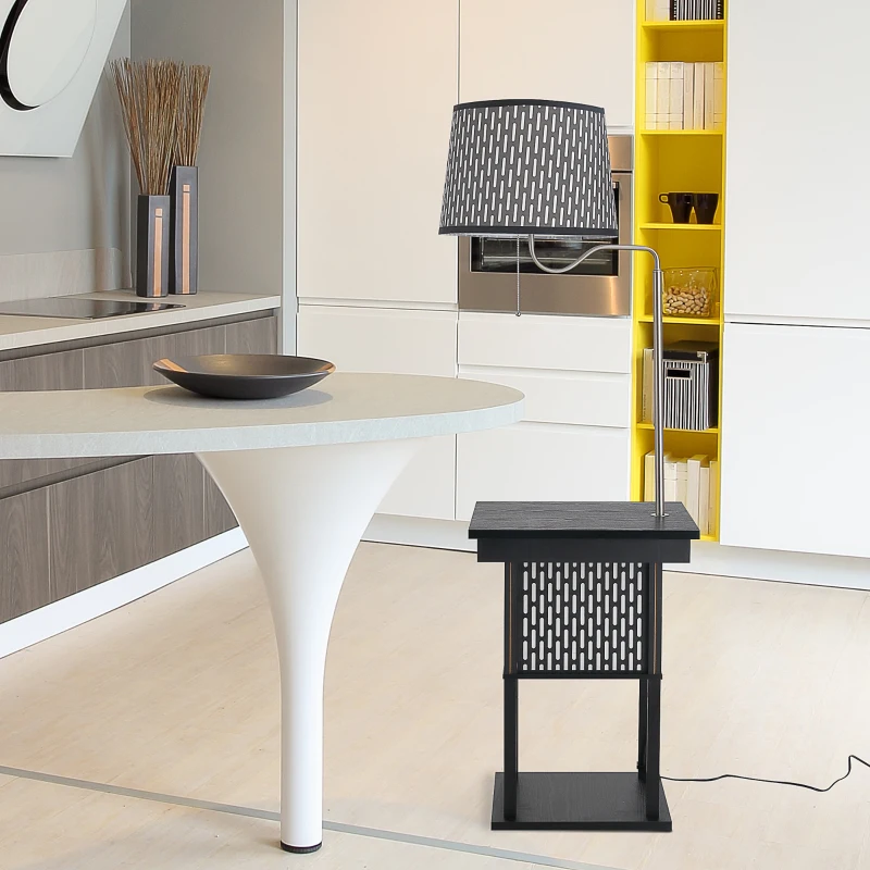 HOMCOM Table de Nuit lampadaire Table d'appoint lampadaire Design Contemporain Prises USB intégrés Noir