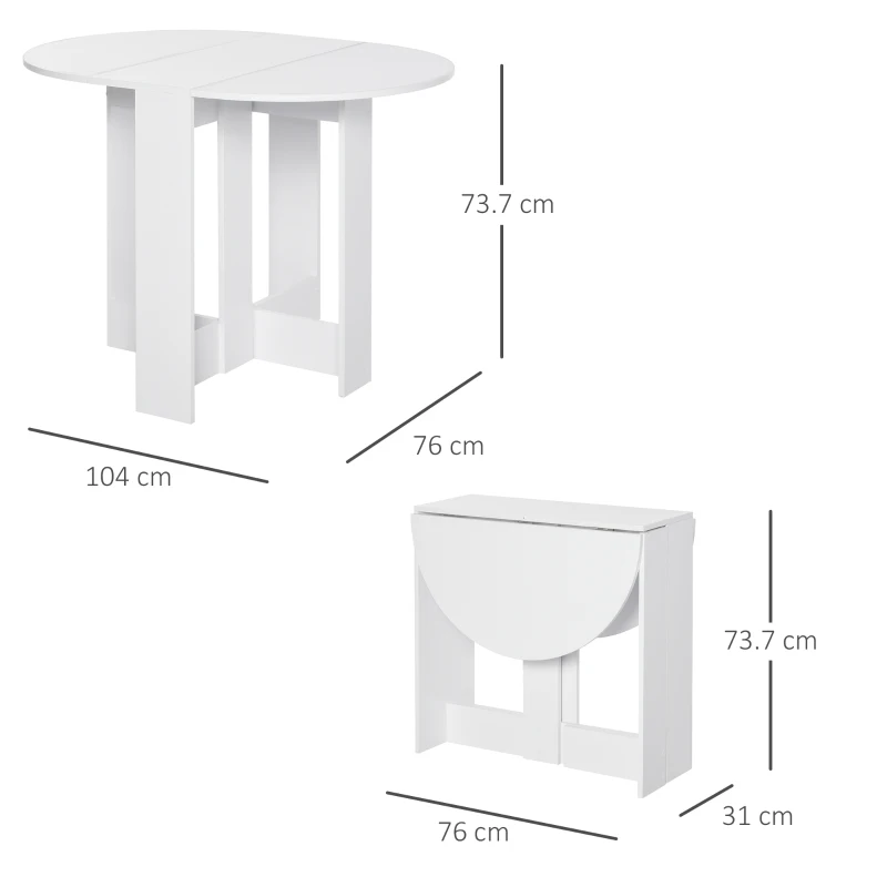 HOMCOM Space-saving Drop Leaf Table, Folding Dining Table for Small Space, Kitchen, Dining Room, White