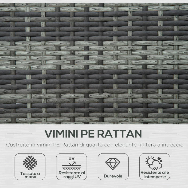 Outsunny Lettino Prendisole a 2 Posti, Sdraio in Acciaio e Rattan, Schienale Regolabile, 196 x 120 x 28cm Grigio