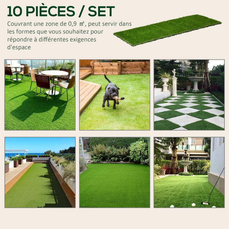 Outsunny Gazon synthétique Artificiel Set de 20 Dalles Carreaux 30 x 30 cm épaisseur Confort 3,5 cm à emboîter Vert