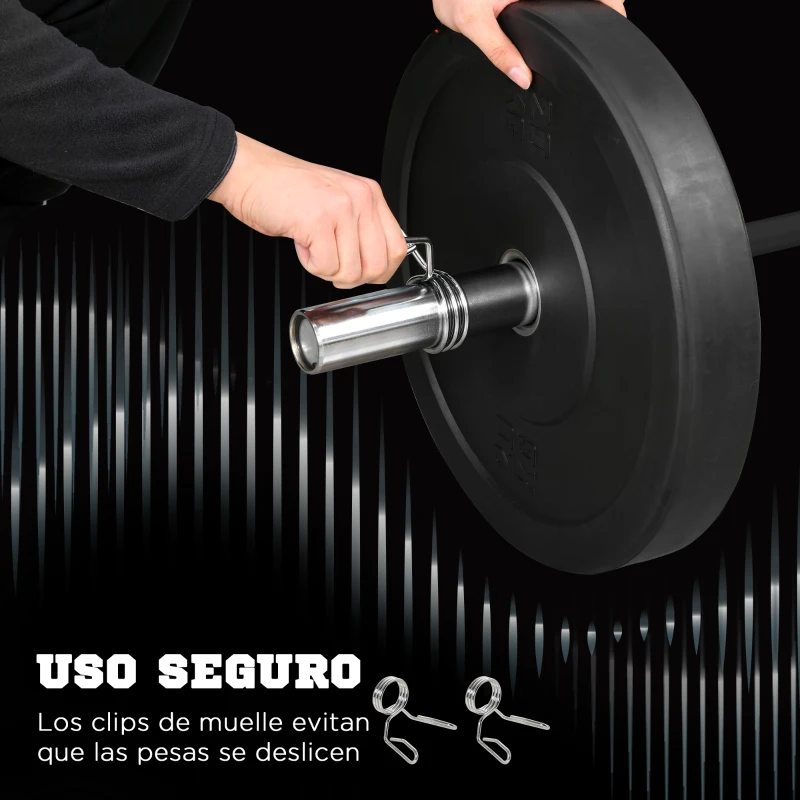 SPORTNOW Barra de Pesas de Acero 180 cm Ø50 mm con 2 Presillas Carga 200 kg para los Discos de Ø5 cm Entrenamiento en Casa Negro
