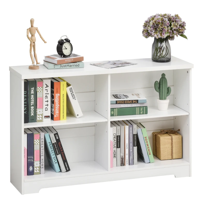 HOMCOM Estantería de Madera Librería Biblioteca de 4 Compartimentos con Baldas Ajustables para Libros Archivos 118,2x29,5x76,5 cm Blanco