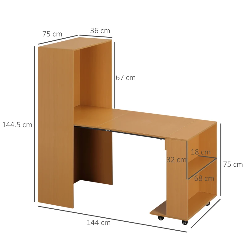 HOMCOM Tavolo Pieghevole da Pranzo max 3 Persone, in Truciolato e Acciaio, 75x144x144.5 cm, color Legno