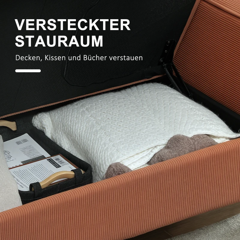 HOMCOM Zweisitzer-Sofa mit Stauraum und soliden Holzbeinen, für Wohnzimmer, Schlafzimmer, 117 x 63 x 79 cm, Orange(m-4)