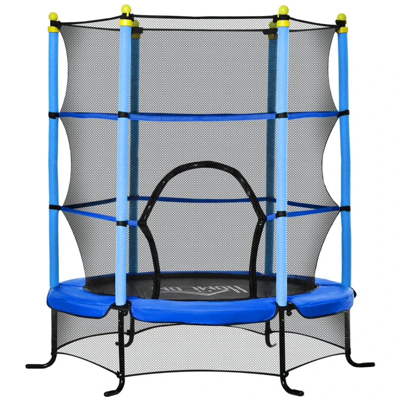 HOMCOM Trampoline Enfant Ø 1,63 × 1,63H m Filet de sécurité Porte zipée Couvre-Ressorts 6 poteaux rembourrés Inclus bleu
