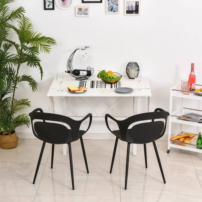 HOMCOM Lot de 2 chaises de Salle à Manger, Chaise de Cuisine, Design Simple Moderne, accoudoirs Dossier Ergonomique Confortable, Cadre PP, Pieds en métal, 58,5 x 60 x 83,5 cm, Noir