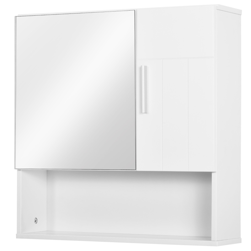 kleankin Armario de Baño con Espejo Mueble Colgante de Aseo con 2 Puertas y 2 Estantes Ajustables Interiores 54x15,2x55,3 cm Blanco