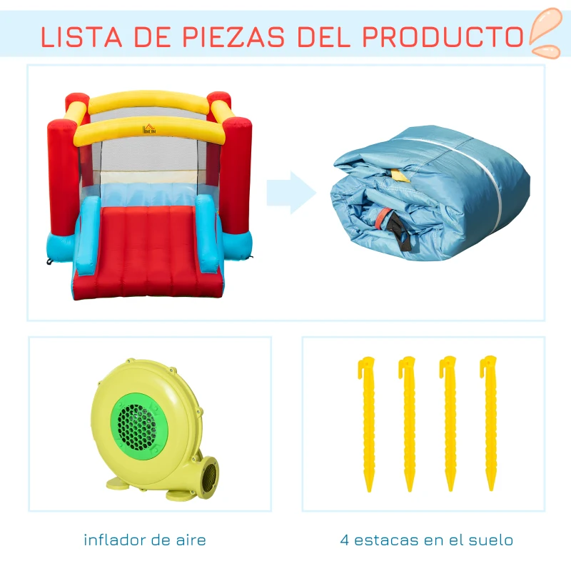 HOMCOM Castillo Hinchable con Tobogán Cama de Salto para Niños +3 Años Incluye Inflador y Bolsa de Transporte para Interior y Exterior 366x274x183 cm Multicolor