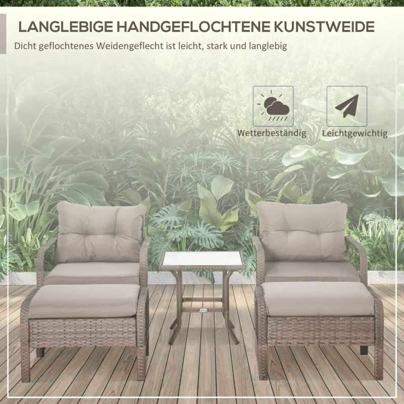 Outsunny Rattan Gartenmöbel Set für 4 Personen Balkonmöbel Set Sofa mit Hocker Tisch Stahl Braun 65 x 66 x 75 cm
