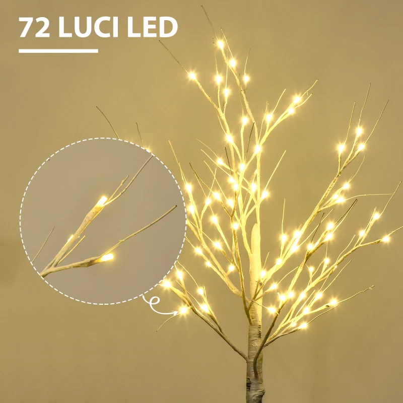 HOMCOM Albero di Natale Bianco Piccolo in PP e Metallo con 72 Luci LED per Interni ed Esterni, 17x17x120 cm