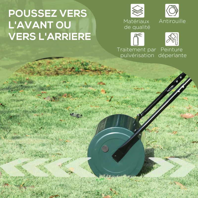 Outsunny Rouleau à Gazon de Jardin Robuste Grande capacité 30 L dim. 104L x 42l x 30H cm Vert