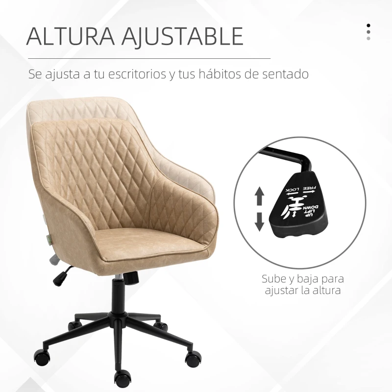 Vinsetto Silla de Oficina Basculante de Cuero PU con Altura Ajustable para Dormitorio Estudio 59x60x90-100 cm Marrón