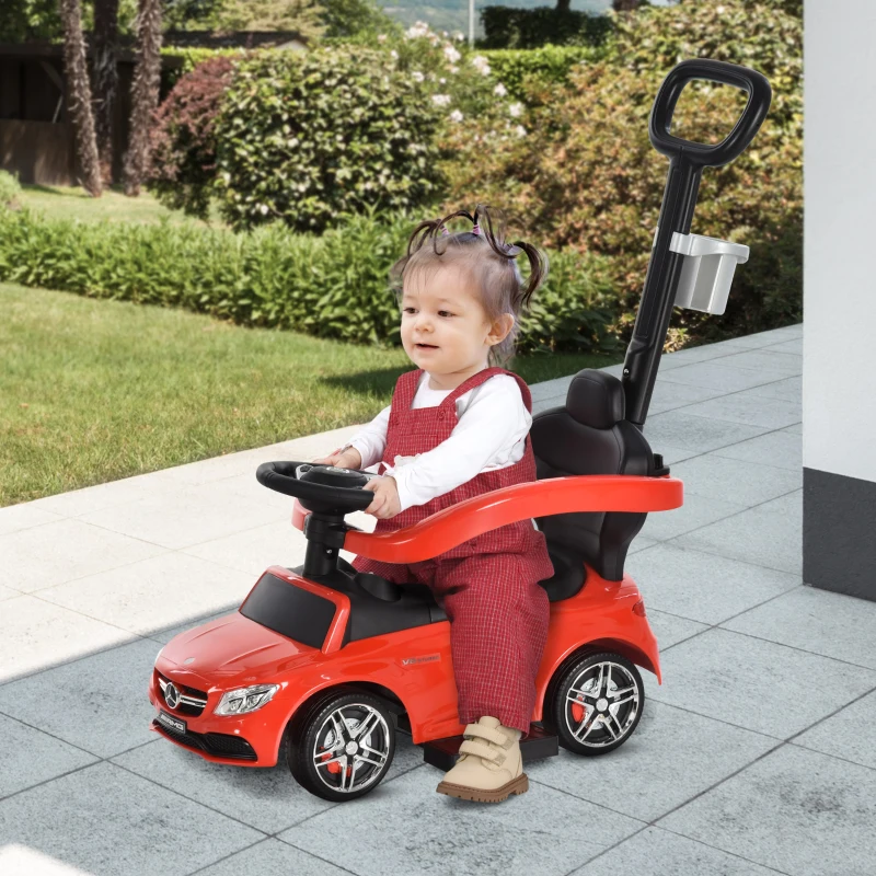 HOMCOM 2-in-1 Rutschauto, Schiebewagen, Mercedes Benz, versteckter Stauraum, für 12 bis 36 Monate, Rot