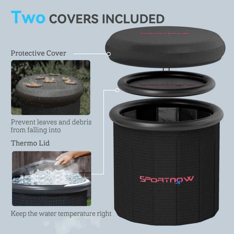 SPORTNOW 300L Outdoor Ice Bath Tub, with Lid, Cover, Carry Bag, Black