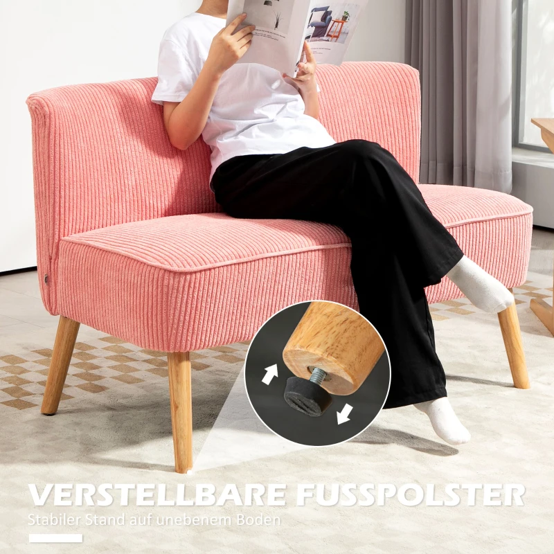 HOMCOM Zweisitzer-Sofa, elegantes Skandi Design, massiver Holzrahmen, bis 150 kg, 117 x 56,5 x 77 cm, Rosa(m-7)