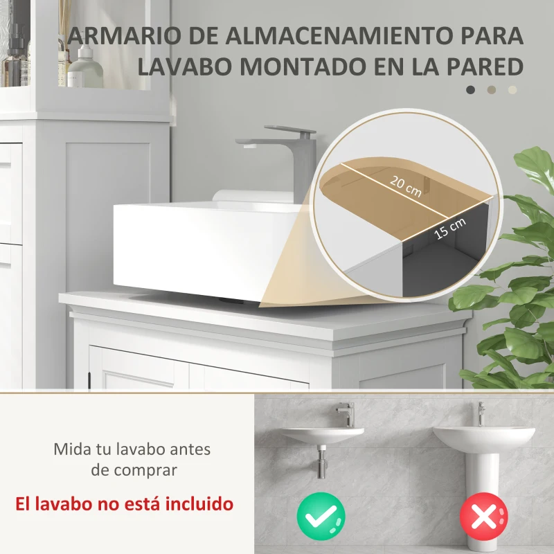 HOMCOM Mueble para Debajo de Lavabo Moderno Mueble de Baño con Estante Ajustable y Puertas Magnéticas 60x30x60 cm Blanco