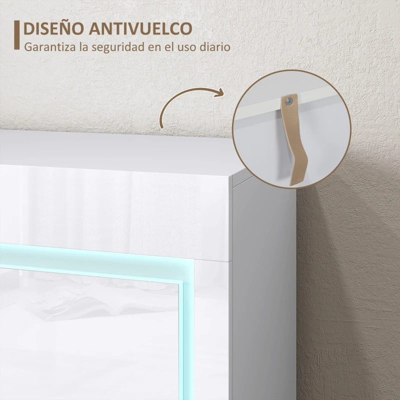 HOMCOM Aparador de Salón con Luces LED 4 Cajones Cierre Suave Estantes Ajustables y Mando a Distancia 120x34x80cm Blanco Brillo