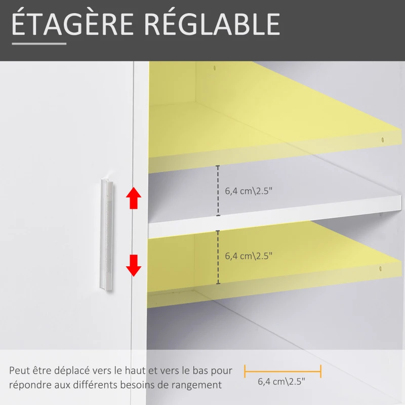 HOMCOM Support d'imprimante organiseur bureau caisson placard porte 3 niches + grand plateau panneaux particules blanc