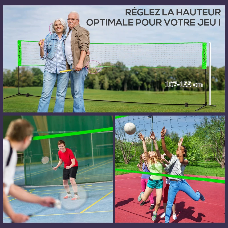 SPORTNOW Ensemble set complet de badminton, pickleball et volleyball, 3 en 1, jeux sport extérieur avec filet hauteur réglable