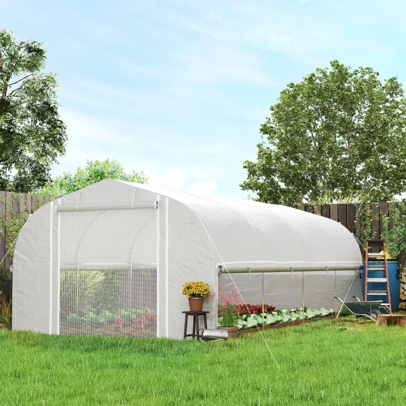 Outsunny 19.5 x 9.8ft Tunnel Greenhouse, with Accessories - White