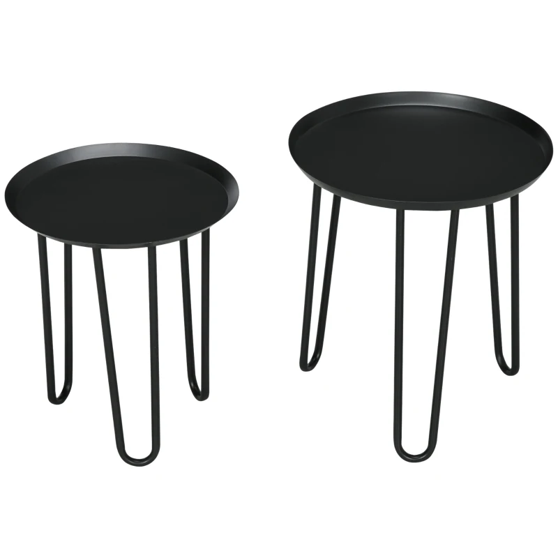 HOMCOM 2er-Set Beistelltische im Skandi-Design, Couchtische, Haarnadelbeine, Schwarz