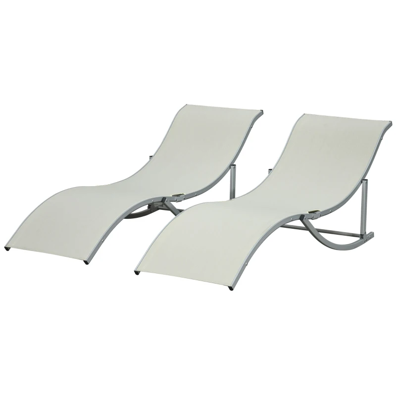 Outsunny Set of 2 S-shaped Foldable Lounge Chair Sun Lounger Reclining Outdoor Chair for Patio Beach Garden, Beige