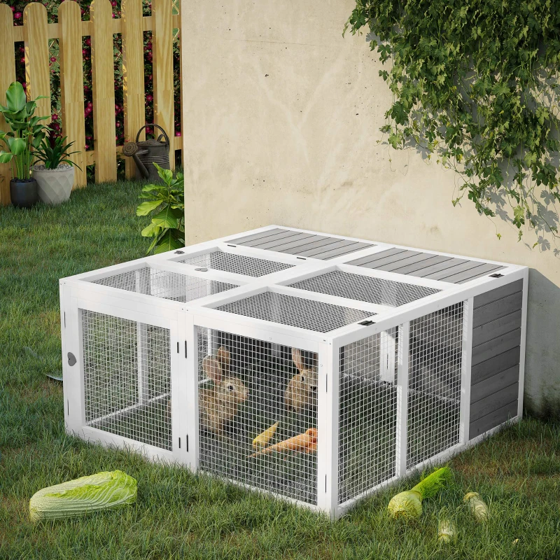 PawHut 48 Inch Rabbit Hutch Rabbit Run Small Animal Guinea Pig House Bunny Cage Hideaway Outdoor with Openable Roof Grey