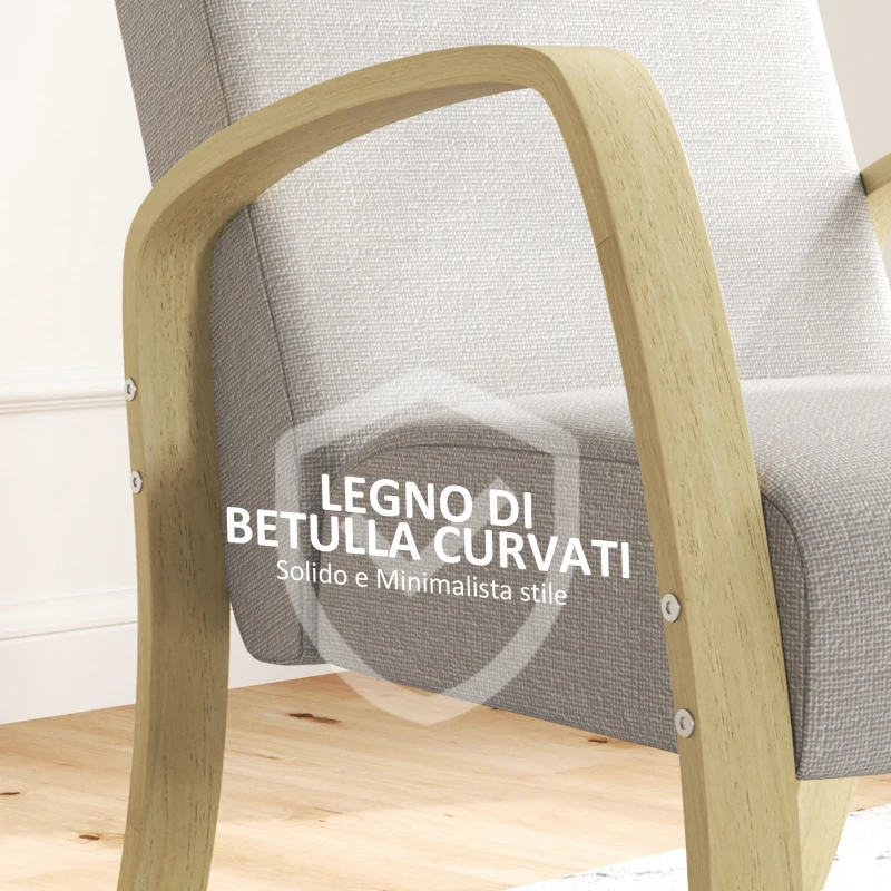 HOMCOM Poltrona Moderna Stile Scandinavo Imbottita in Tessuto e Legno di Betulla, Grigio