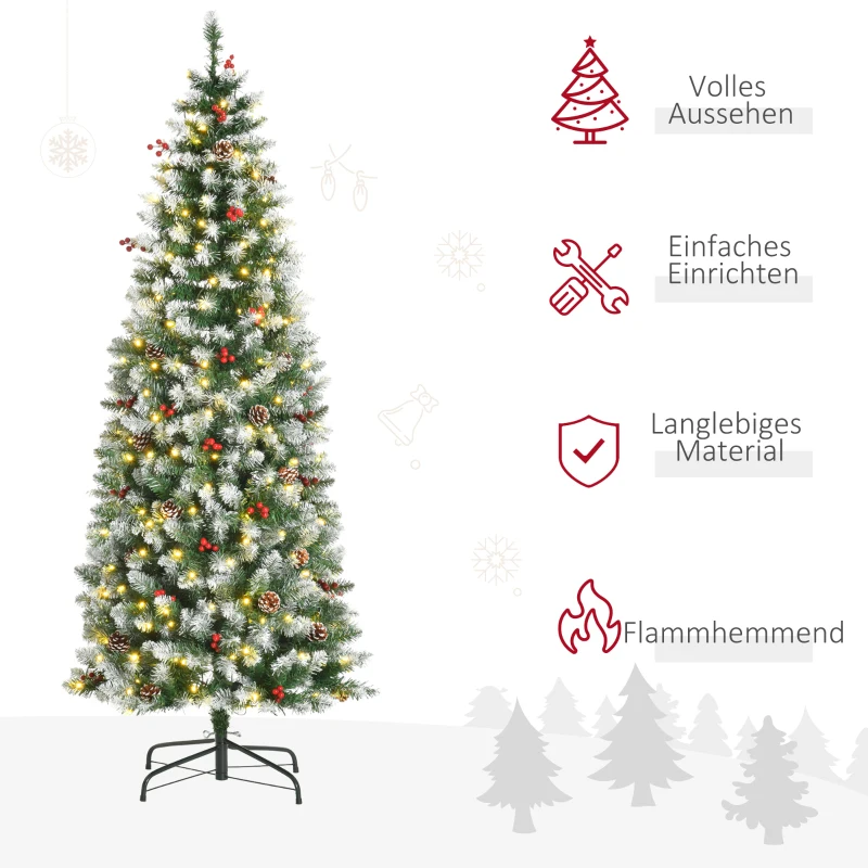 HOMCOM Künstlicher Weihnachtsbaum 180 cm Tannenbaum künstlich mit LED Beleuchtung, Schnee, 618 Spitzen Christbaum Weihnachtsdeko inkl. Stahlständer für drinnen