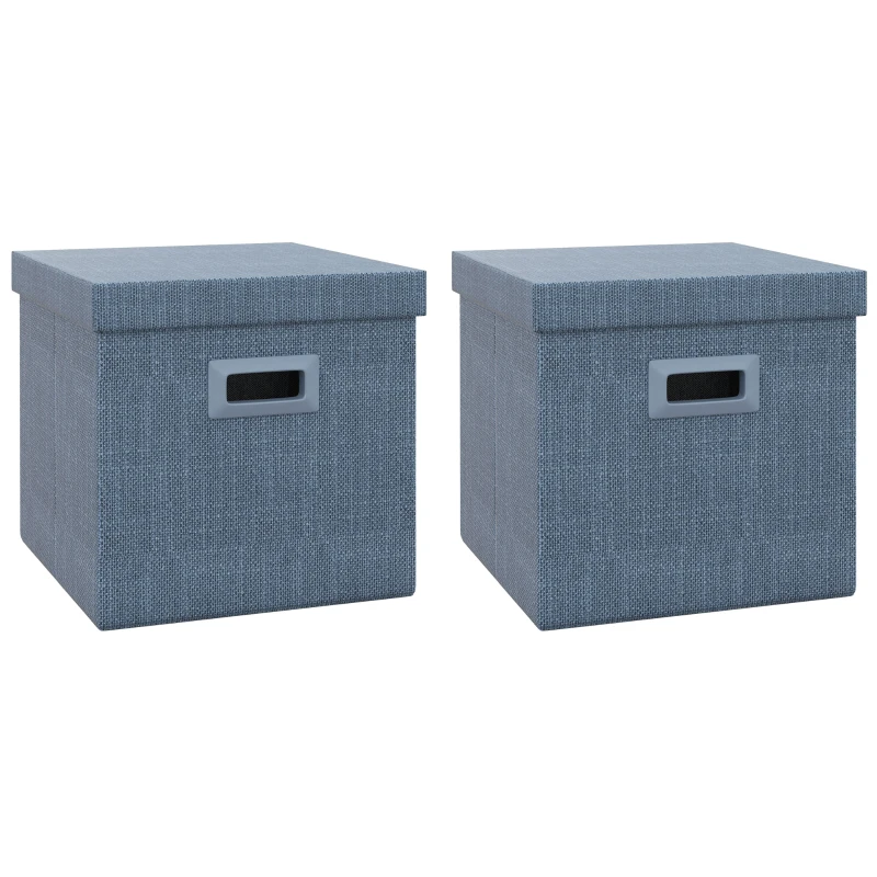 HOMCOM Aufbewahrungsbox Set, abnehmbarer Deckel, Griffe, faltbar, stapelbar, Leinenimitat, Blau