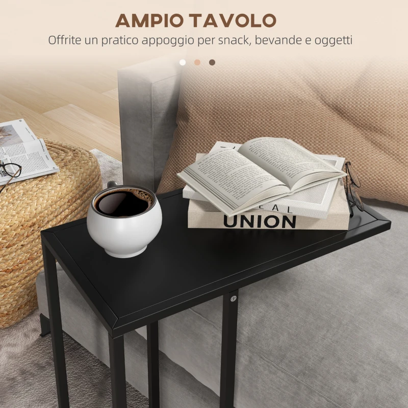 HOMCOM Tavolino da Salotto Alto e Industriale a forma di C in Acciaio, 46x26x60 cm, Nero
