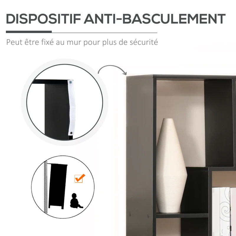 HOMCOM Bibliothèque étagère Zig zag Design Contemporain 70L x 24l x 178H cm Panneaux Particules noir