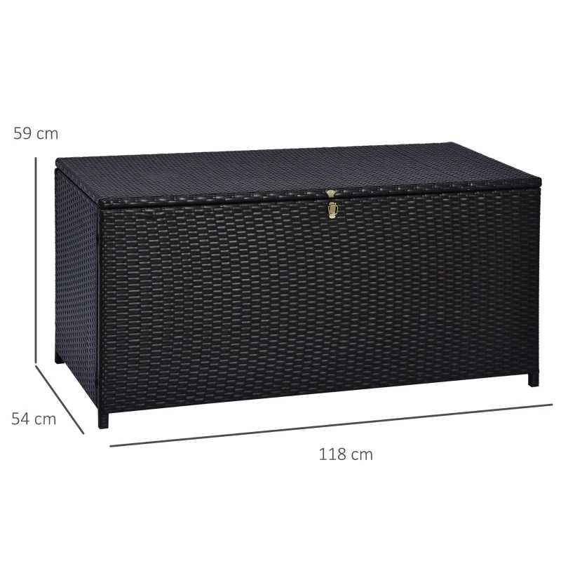 Outsunny Kissenbox Auflagenbox Gartenbox Polyrattan Garten Metall Braun L118 x B54 x H59cm