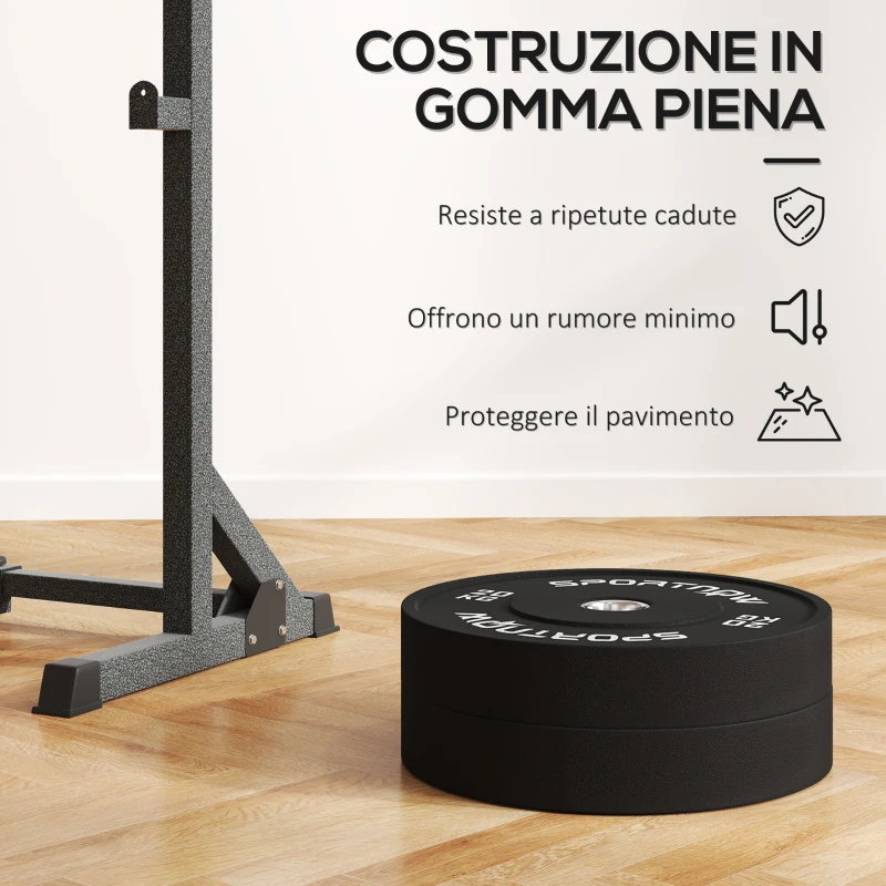 SPORTNOW Set 2 Dischi Pesi da 20kg in Gomma con Foro da 2"/5 cm per Manubri e Bilancieri, Nero