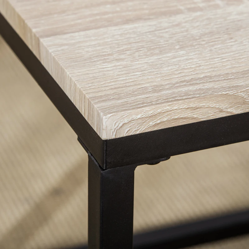 HOMCOM 3er-Set Couchtisch Satztisch Beistelltisch Kaffeetisch Metallfuß MDF Natur 90 x 45 x 50 cm/40 x 40 x 40 cm