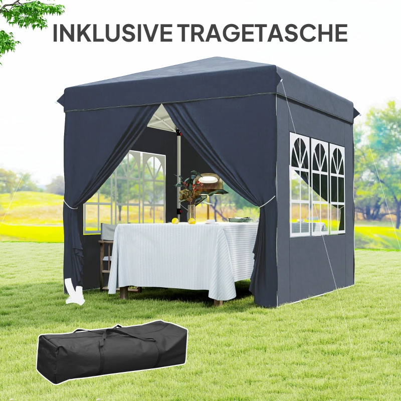 Outsunny 2,5 x 2,5 m Pop-up-Pavillon mit Seitenwänden und Tragetasche, UPF50+ höhenverstellbares Gartenzelt, Dunkelblau