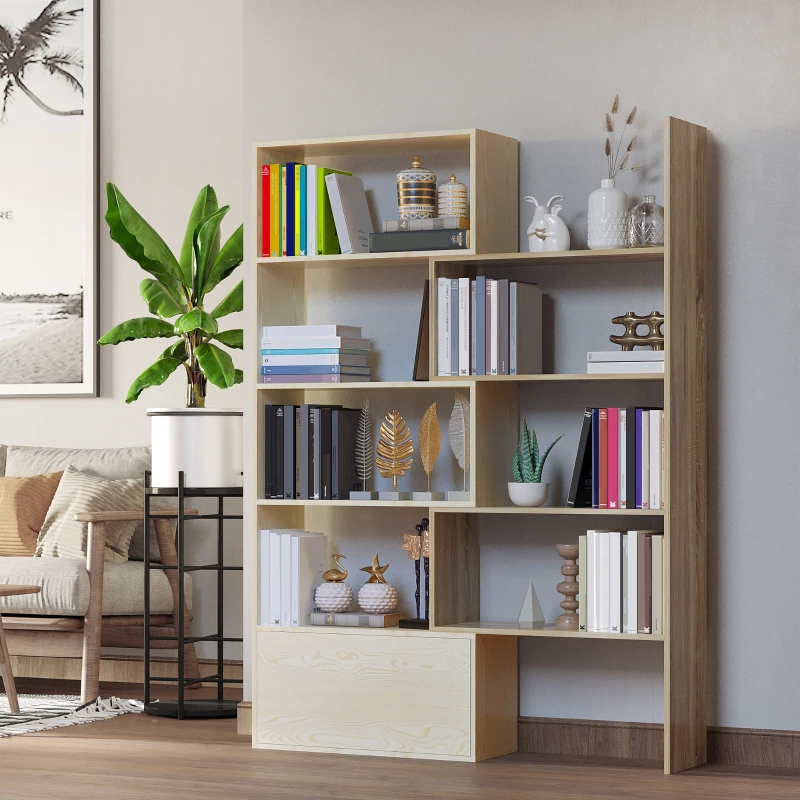 HOMCOM Libreria Scaffale a Ripiani Salvaspazio 2 Pezzi per Soggiorno in Legno 141 x 29 x 176 cm Bianco, Rovere