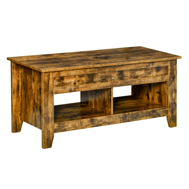 HOMCOM Couchtisch Beistelltisch Kaffeetisch Sofatisch aufklappbar mit höhenverstellbarer Platte mit Aufbewahrung Regal für Wohnzimmer Rustikales Braun 105 x 50 x 49 cm