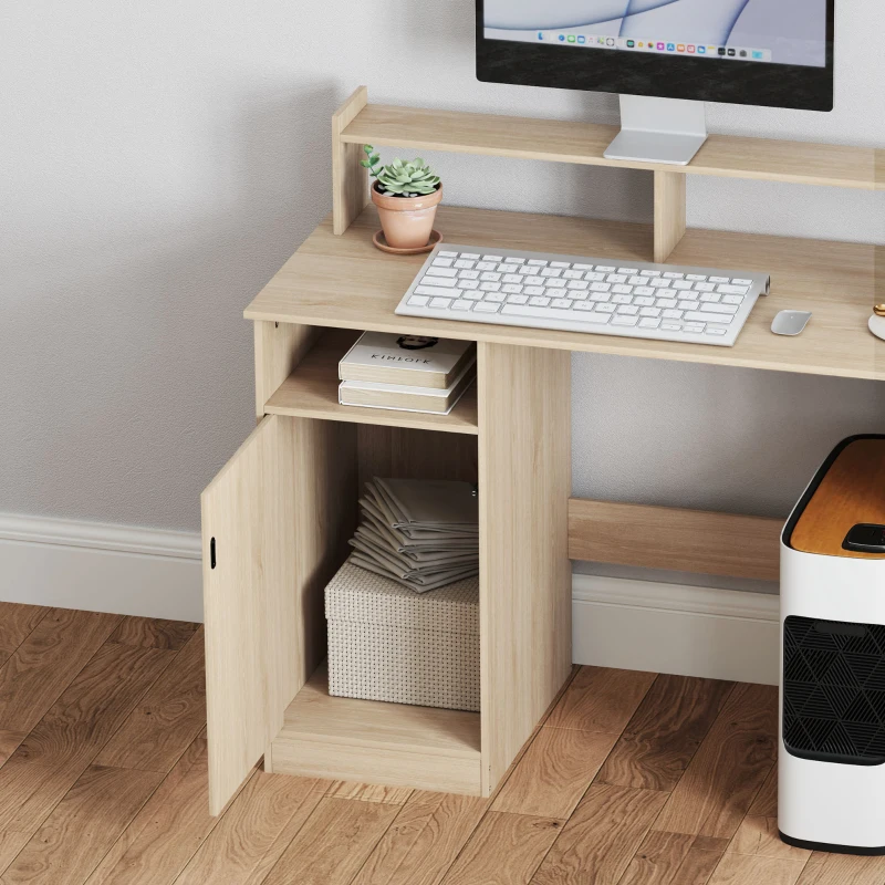 HOMCOM Escritorio con Estantería Moderno Escritorio con Compartimentos Abiertos Soporte para Monitor 108x50x94 cm Natural